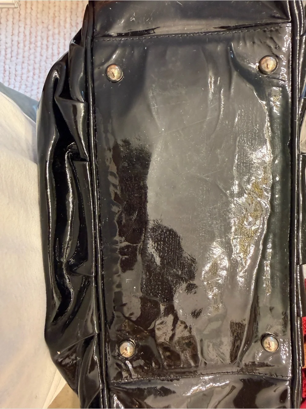 Furla Black Patent Tote with Snakeskin-Accent Trim